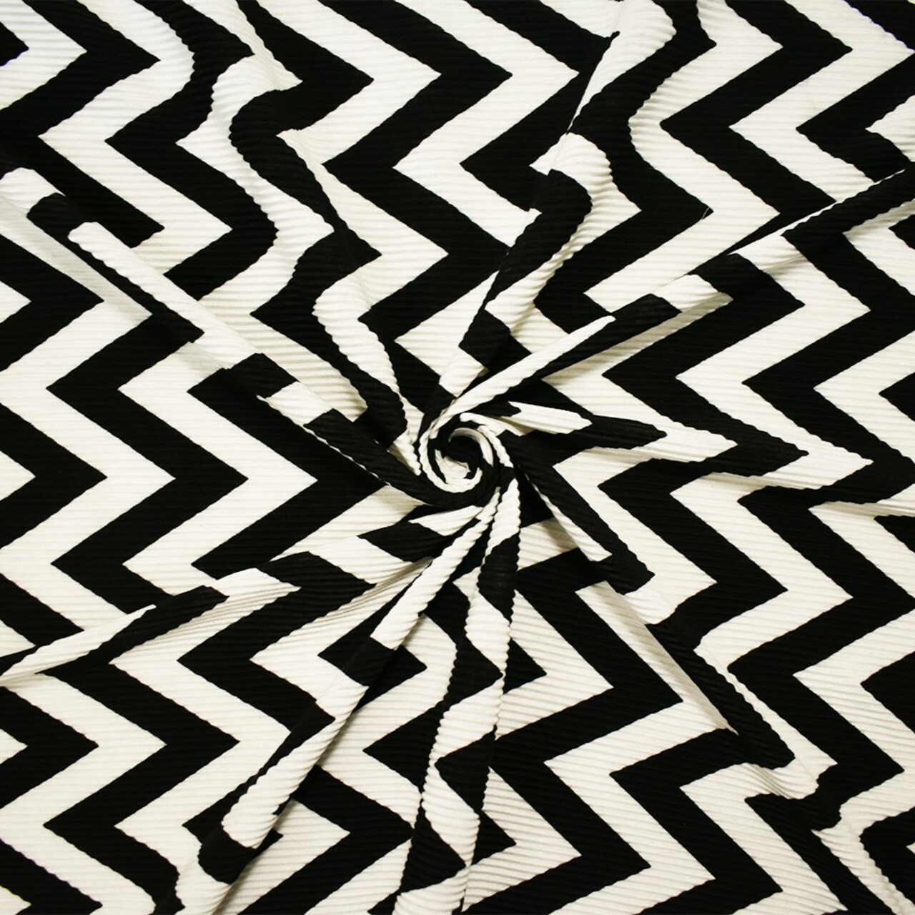 Black-White Poly Stretch Spandex Chevron Print Pleat Interlock Knit Fabric By the Yard